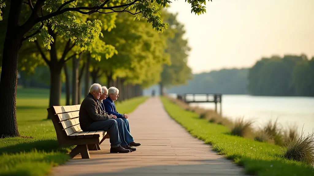 Mierīga ūdensmalas promenāde ar skatu uz upi